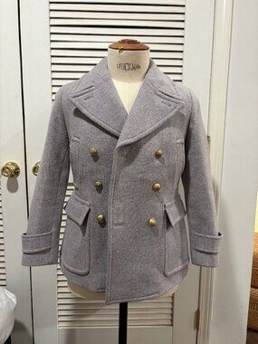 J.Crew Women's Wool Peacoat Grey Gold Buttons